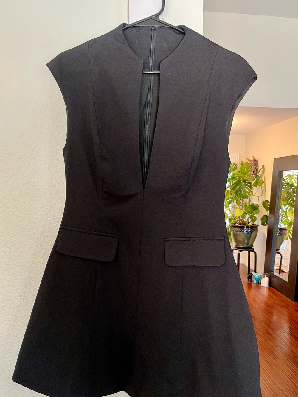 Black Structured Cap-Sleeve Mini Dress